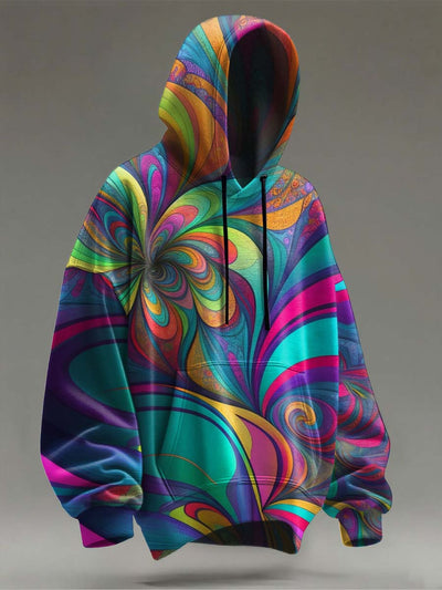 Abstract Color Clash Floral Art Print Casual Hooded Sweatshirt