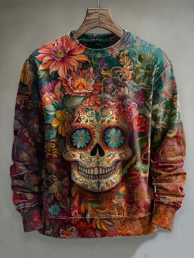Abstract Skull Floral Print Casual Long Sleeve Sweatshirt