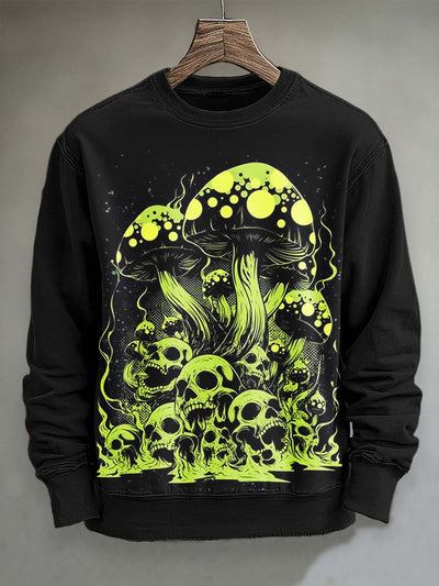 Dark Skull Mushroom Print Casual Long Sleeve Sweatshirt