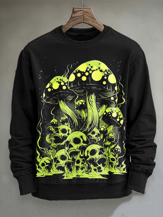 Dark Skull Mushroom Print Casual Long Sleeve Sweatshirt