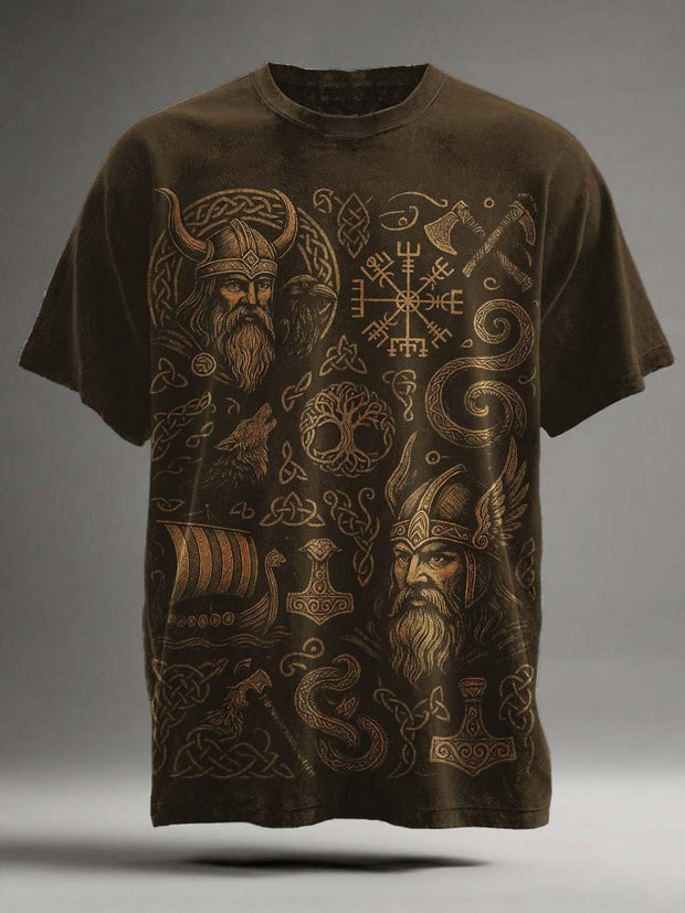 Nordic Mythology Odin Printed Casual Short Sleeve T-Shirt