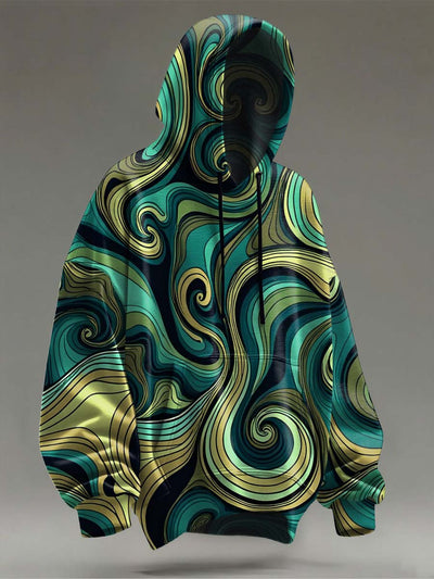 Abstract Colorblock Rendering Print Casual Hooded Sweatshirt