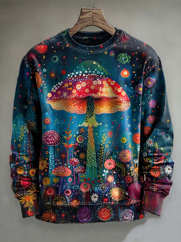 Abstract Fantasy Mushroom Print Casual Long Sleeve Sweatshirt