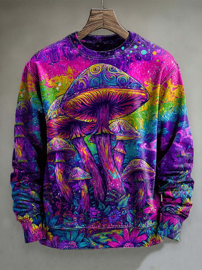 Abstract Color Psychedelic Mushroom Print Casual Long Sleeve Sweatshirt