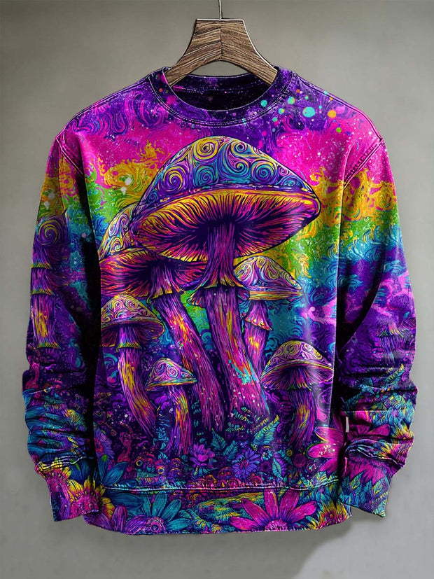Abstract Color Psychedelic Mushroom Print Casual Long Sleeve Sweatshirt