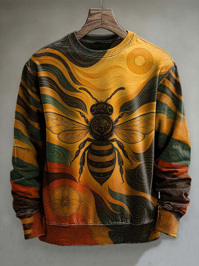 Abstract Bee Print Casual Long Sleeve Sweatshirt
