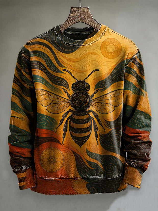 Abstract Bee Print Casual Long Sleeve Sweatshirt