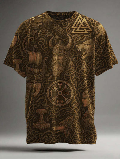 Nordic Mythology Odin Printed Casual Short Sleeve T-Shirt