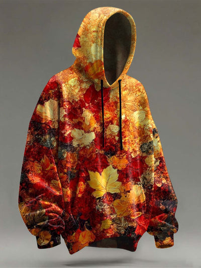 Abstract Gradient Maple Leaf Print Casual Hooded Sweatshirt