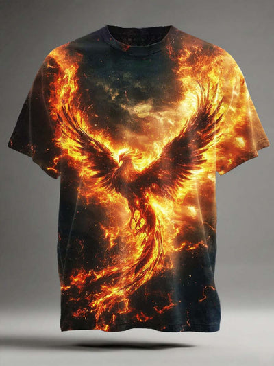 Abstract Flame Phoenix Print Casual Short Sleeve T-Shirt