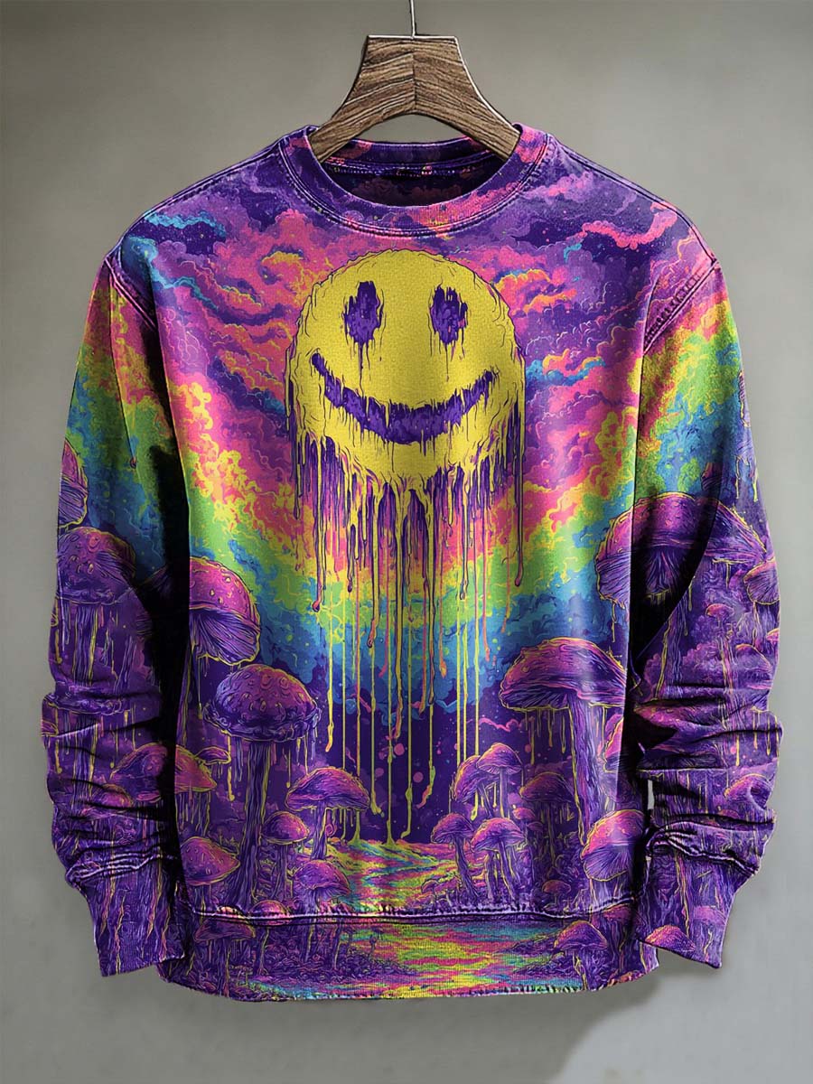 Abstract Color Psychedelic Mushroom Print Casual Long Sleeve Sweatshirt