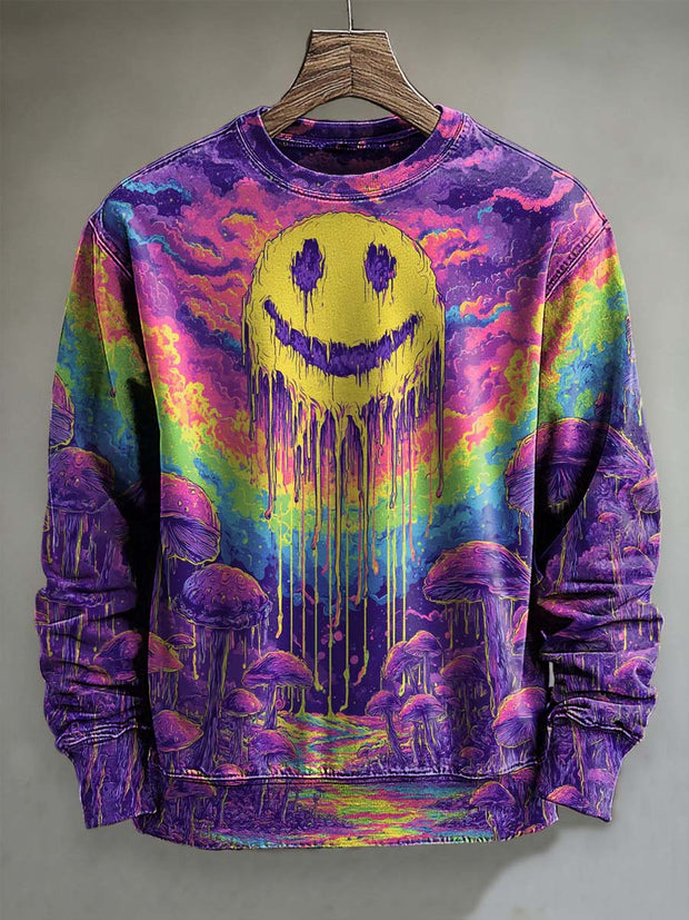 Abstract Color Psychedelic Mushroom Print Casual Long Sleeve Sweatshirt