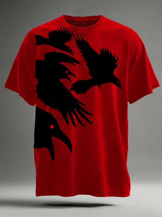 Dark Crow Print Casual Short Sleeve T-Shirt