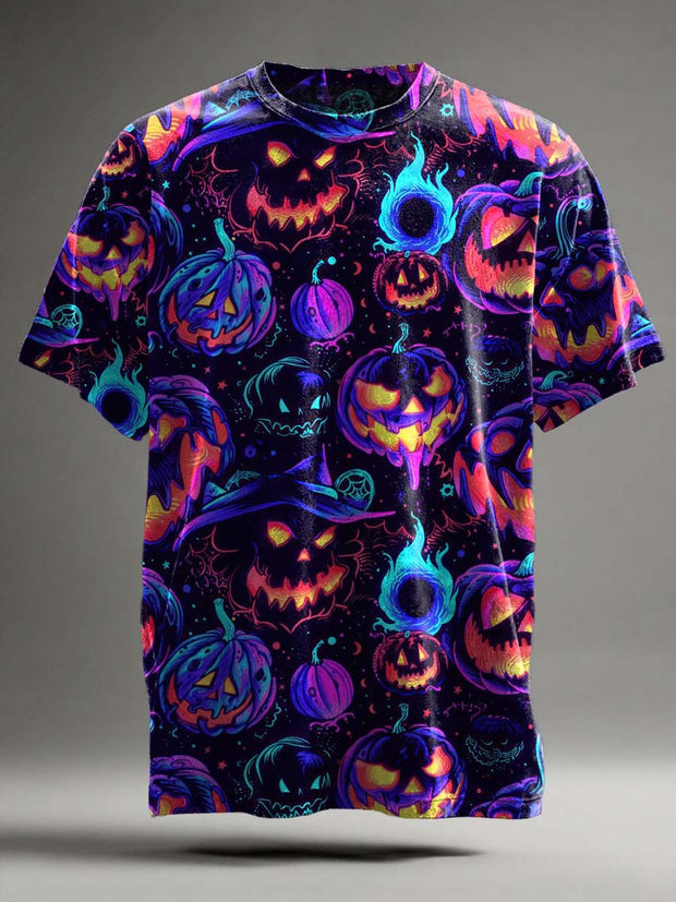 Halloween Evil Pumpkin Print Casual Short Sleeve T-Shirt