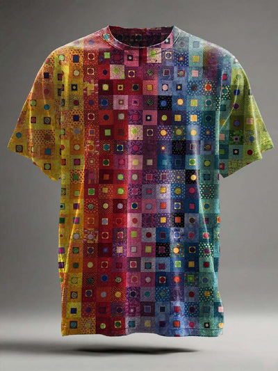 Vintage Colorful Plaid Printed Casual Short Sleeve T-Shirt