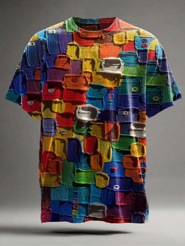 Abstract Oil Color Block Print Casual Short Sleeve T-Shirt