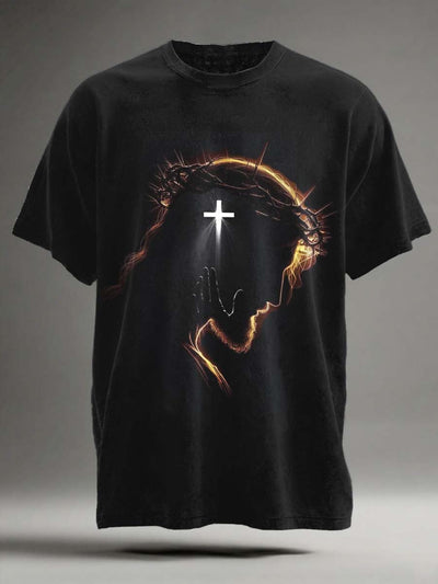 Jesus Cross Print Casual Short Sleeve T-Shirt
