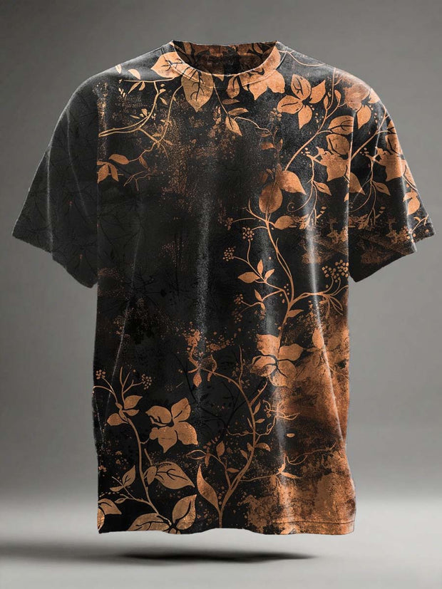 Vintage Floral Print Casual Short Sleeve T-Shirt