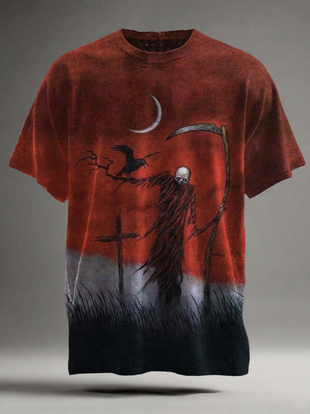 Halloween Death Raven Print Casual Short Sleeve T-Shirt