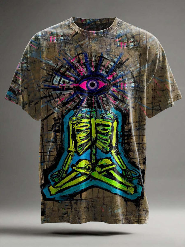 Halloween Abstract Eye Print Casual Short Sleeve T-Shirt