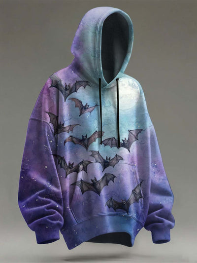 Gradient Bat Print Casual Hooded Sweatshirt