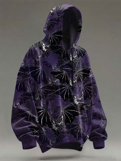 Halloween Bat Print Casual Hooded Sweatshirt