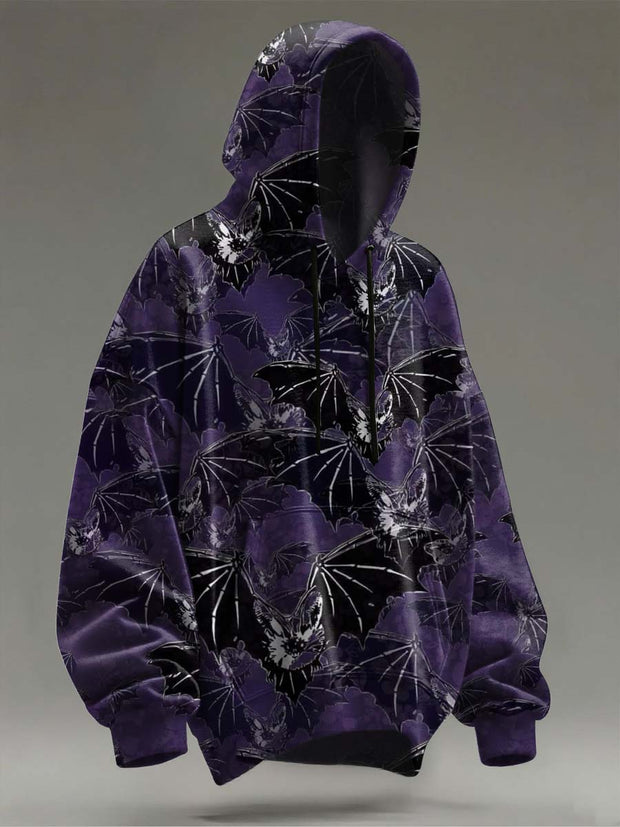 Halloween Bat Print Casual Hooded Sweatshirt