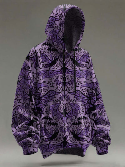 Halloween Bat Print Casual Hooded Sweatshirt