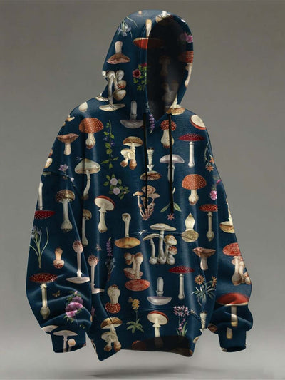 Halloween Mushroom Print Casual Hooded Sweatshirt