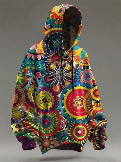 Colorful Mandala Floral Print Casual Hooded Sweatshirt