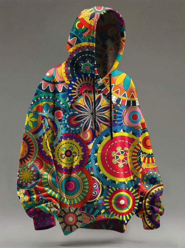 Colorful Mandala Floral Print Casual Hooded Sweatshirt