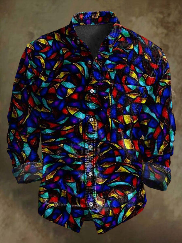 Abstract Irregular Geometric Print Casual Long Sleeve Shirt