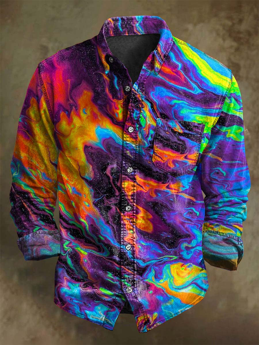 Abstract Color Clash Art Rendering Casual Printed Long Sleeve Shirt