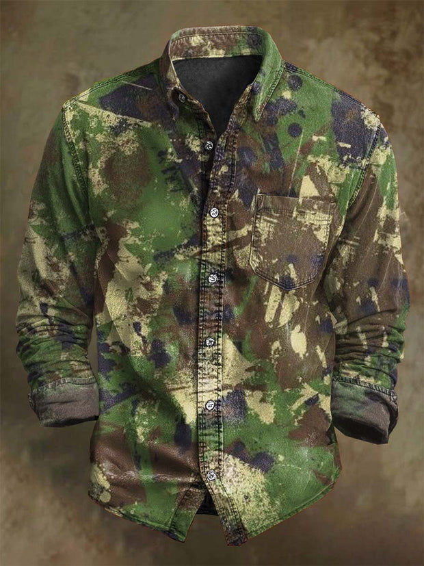 Abstract Camouflage Casual Printed Long Sleeve Shirt