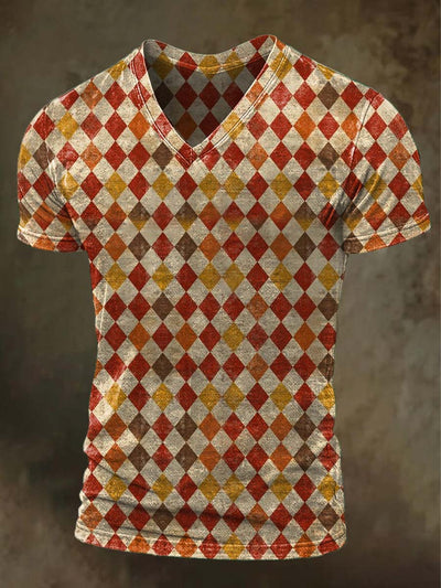 Vintage Plaid Printed Casual Short Sleeve T-Shirt