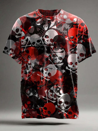 Halloween Gradient Skull Print Casual Short Sleeve T-Shirt