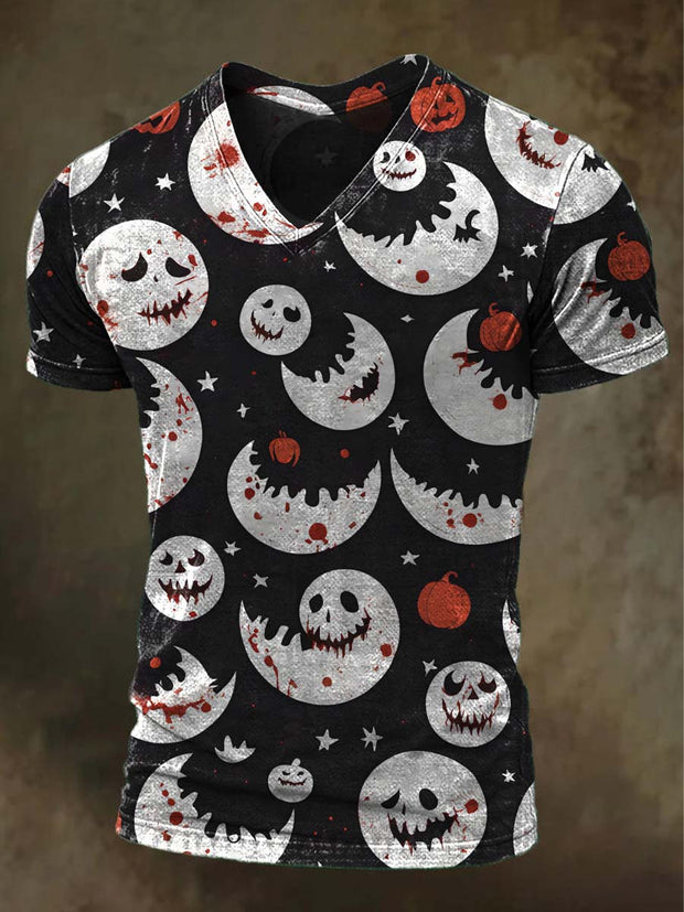 Halloween Moon Print Casual Short Sleeve T-Shirt