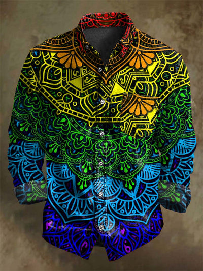 Abstract Gradient Mandala Floral Print Casual Long Sleeve Shirt