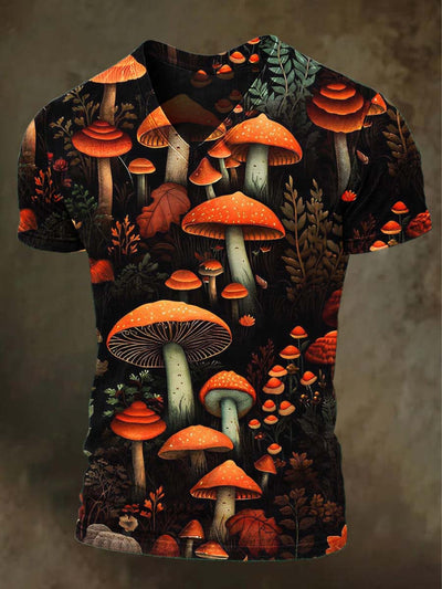Dark Mushroom Print Casual Short Sleeve T-Shirt