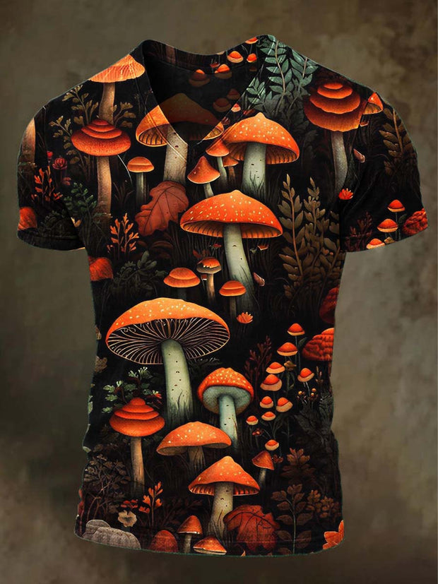 Dark Mushroom Print Casual Short Sleeve T-Shirt
