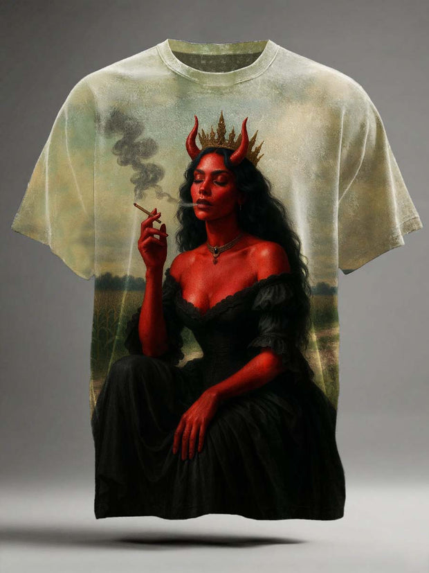 Halloween Abstract Devil Print Casual Short Sleeve T-Shirt
