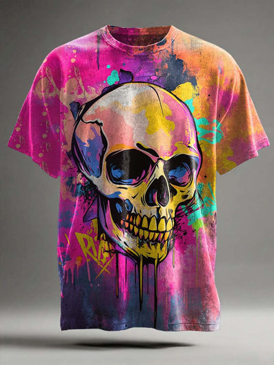 Colorful Skull Print Casual Short Sleeve T-Shirt