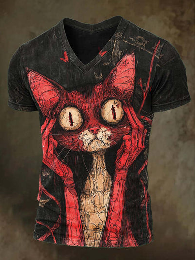 Abstract Cat Print Casual Short Sleeve T-Shirt