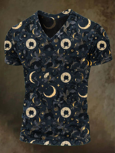 Halloween Black Cat Print Casual Short Sleeve T-Shirt