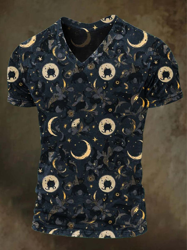 Halloween Black Cat Print Casual Short Sleeve T-Shirt