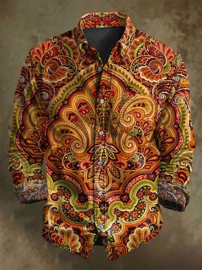 Vintage Mandala Floral Floral Print Casual Long Sleeve Shirt