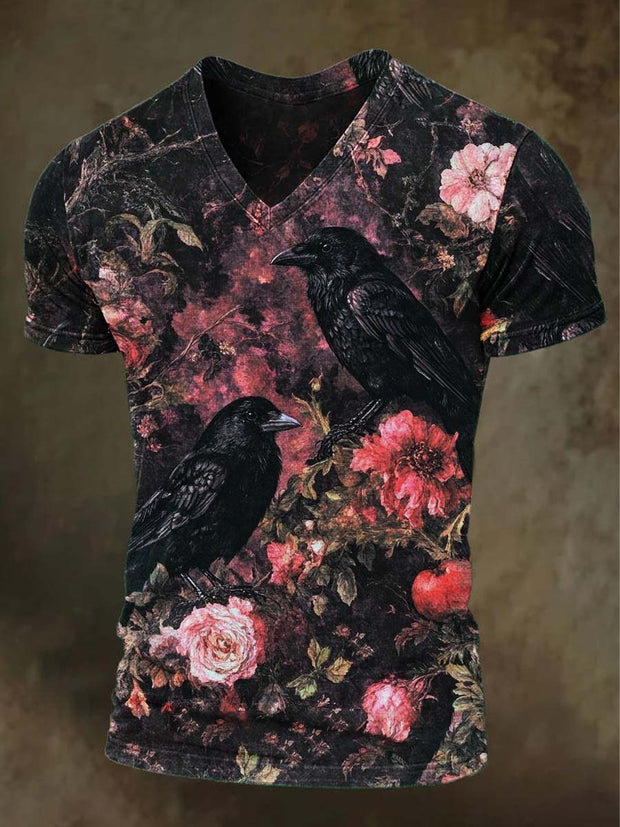 Raven Rose Print Casual Short Sleeve T-Shirt