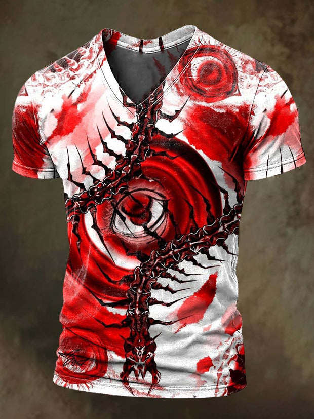Rendered Abstract Eyes Centipede Print Casual Short Sleeve T-Shirt