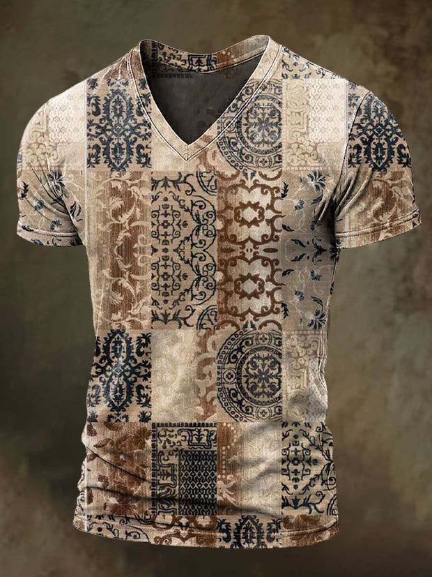 Vintage Ethnic Patchwork Printed Casual Short Sleeve T-Shirt