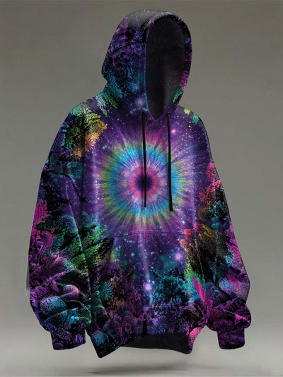 Abstract psychedelic rendered sky print casual hooded sweatshirt
